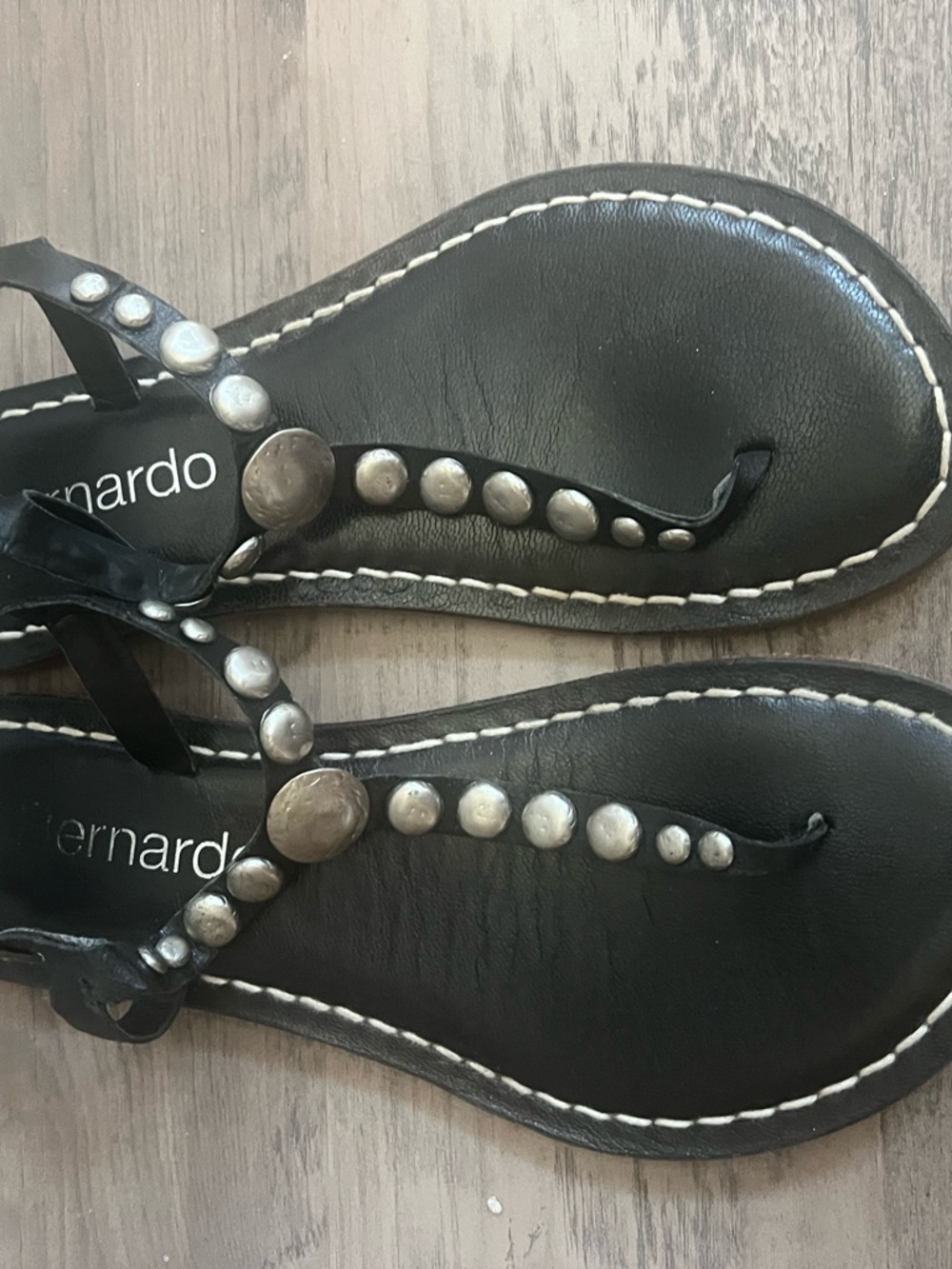 Bernardo Black Studded T-strap Sandals